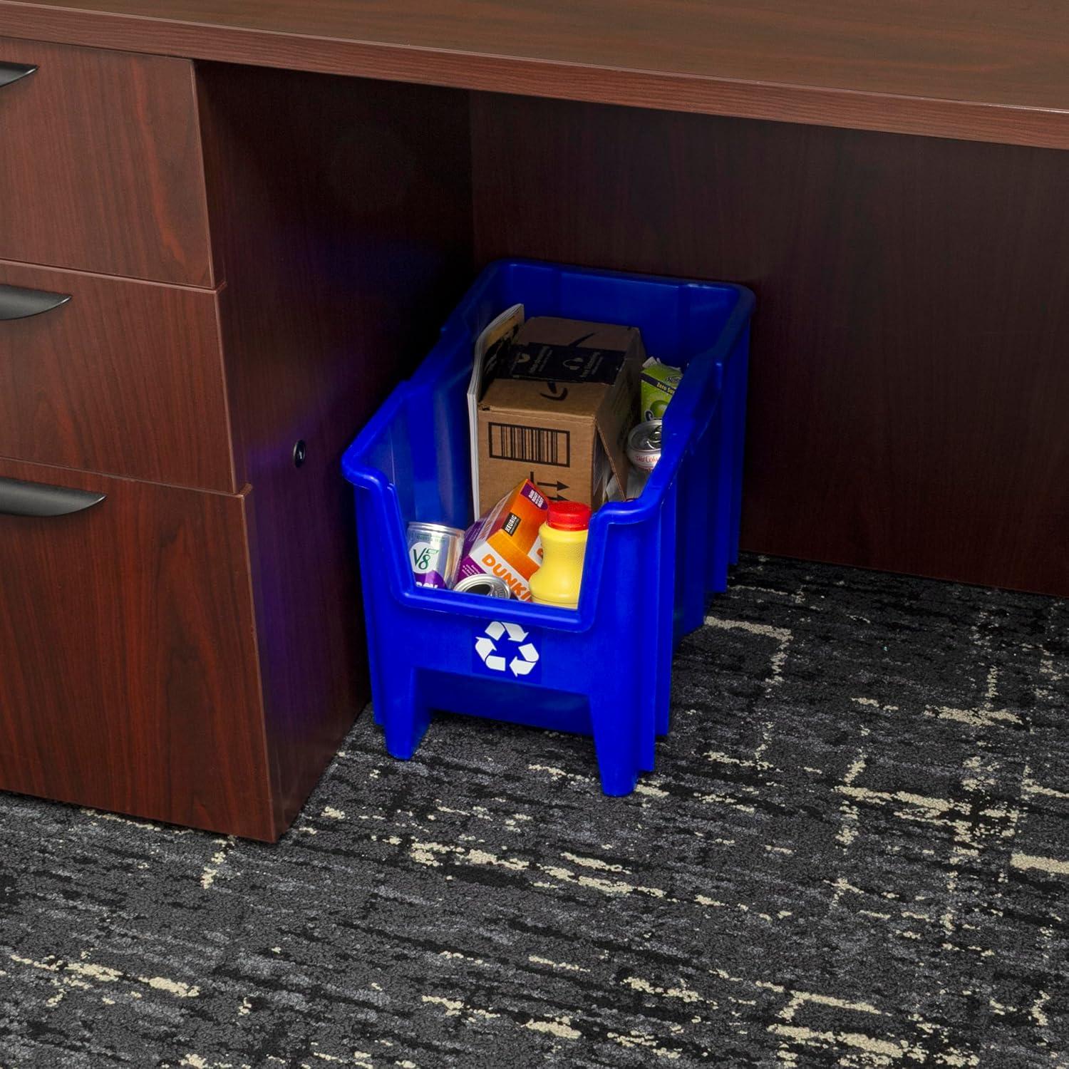 image:imageREADYSPACE Commercial Industrial Heavy Duty Stackable OpenFront Recycling Bin Box Containers 12 Gallon 2 Pack Blue7 Gallon 4 Pack