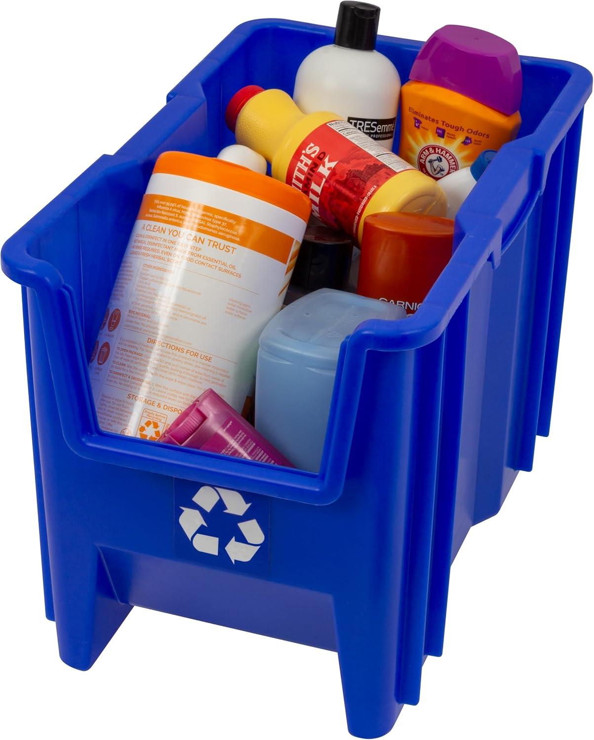 image:imageREADYSPACE Commercial Industrial Heavy Duty Stackable OpenFront Recycling Bin Box Containers 12 Gallon 2 Pack Blue7 Gallon 4 Pack