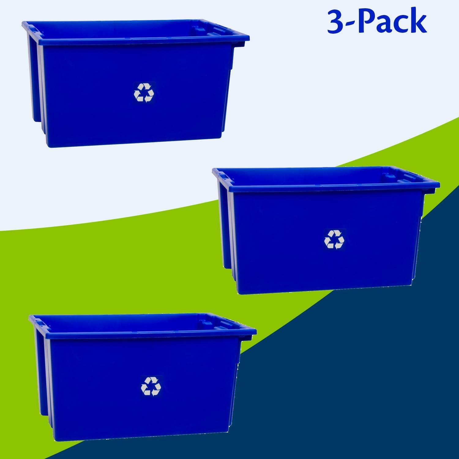 image:imageReadySpace 6Pack Commercial Industrial Heavy Duty Stackable Large Capacity Recycling Bin Box Containers 9 Gallon 1912Inch x 1512Inch x 10Inch Blue13 Gallon 2312Inch x 1512Inch x 12Inch