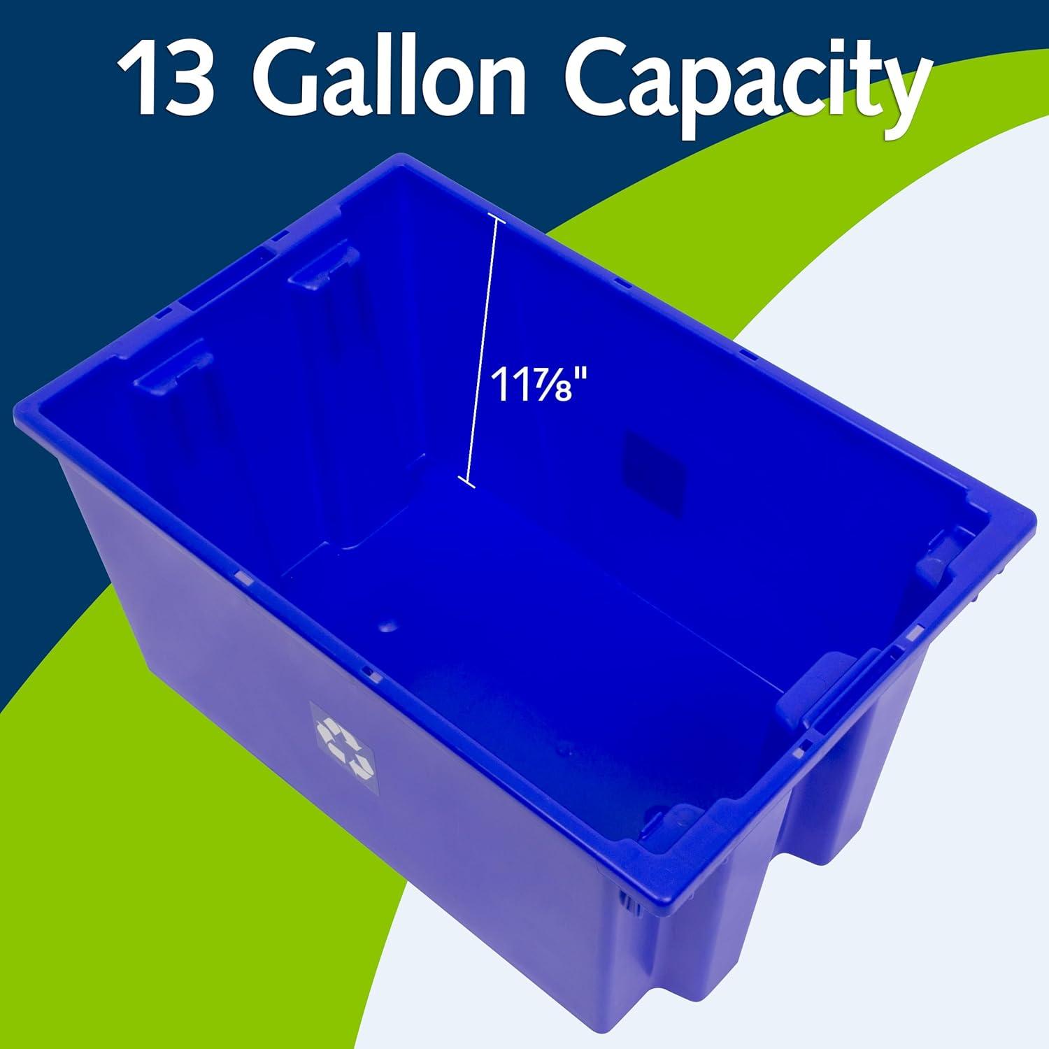image:imageReadySpace 6Pack Commercial Industrial Heavy Duty Stackable Large Capacity Recycling Bin Box Containers 9 Gallon 1912Inch x 1512Inch x 10Inch Blue13 Gallon 2312Inch x 1512Inch x 12Inch