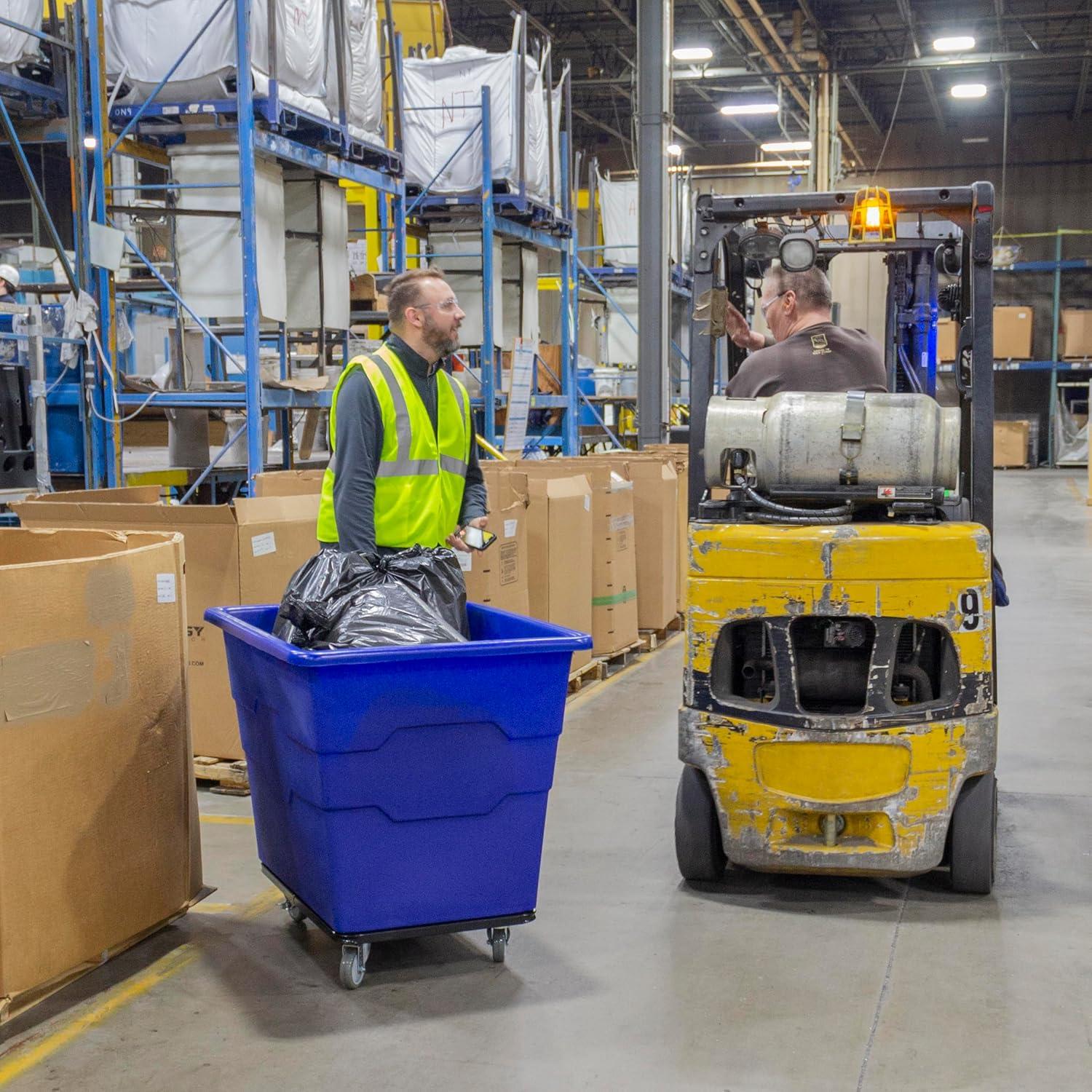 image:imageReadySpace Commercial 16 Bushel Utility Cart with Steel Base Poly Box Basket Truck Laundry Cart and Rolling Trash Bin 47Inch x 3475Inch x 355Inch 1000 Pound Weight Capacity GrayBlue