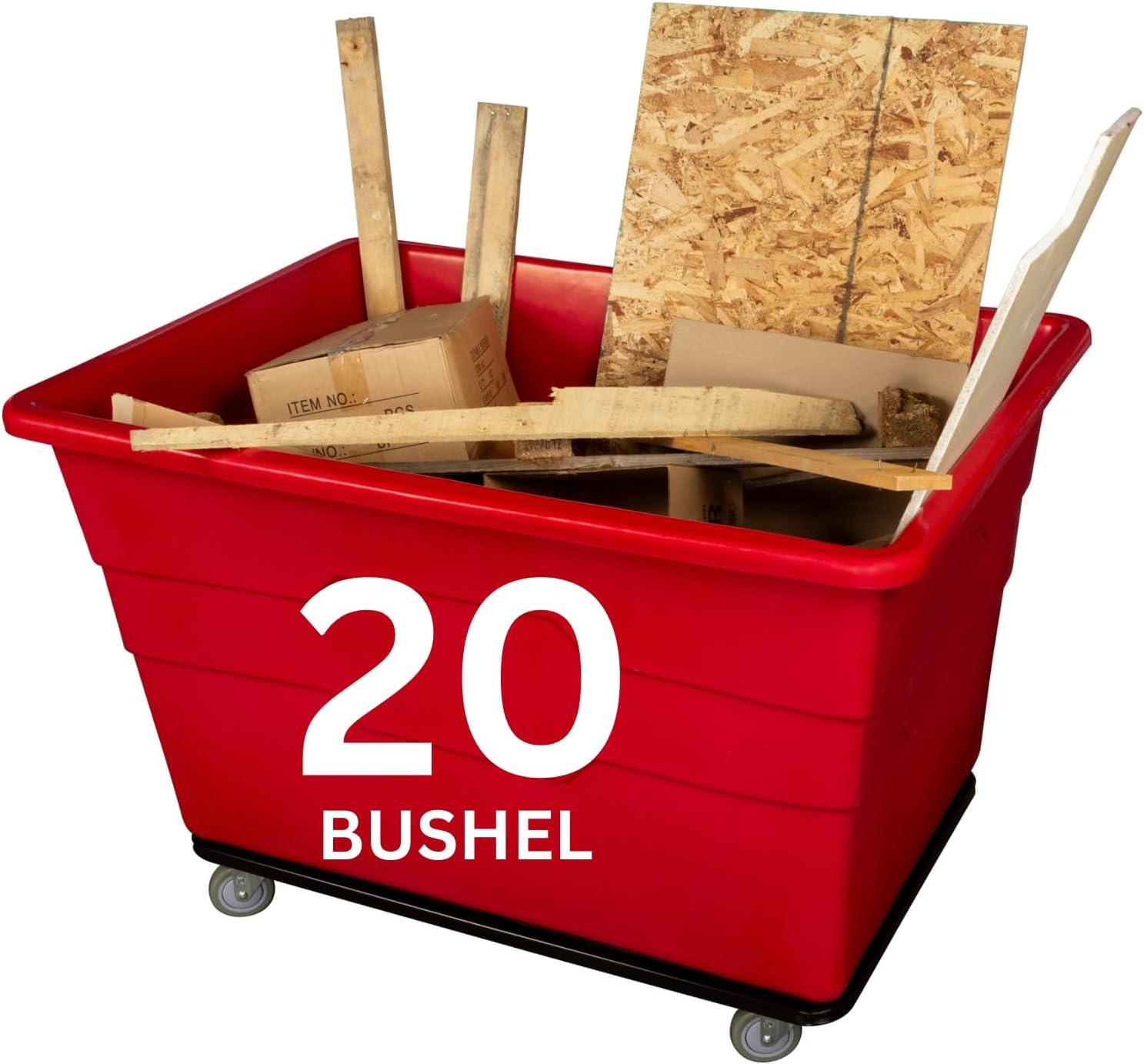 image:imageReadySpace Commercial 16 Bushel Utility Cart with Steel Base Poly Box Basket Truck Laundry Cart and Rolling Trash Bin 47Inch x 3475Inch x 355Inch 1000 Pound Weight Capacity GrayRed