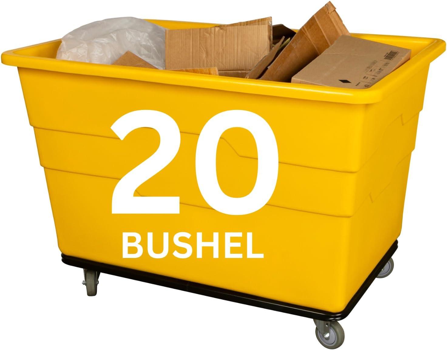 image:imageReadySpace Commercial 16 Bushel Utility Cart with Steel Base Poly Box Basket Truck Laundry Cart and Rolling Trash Bin 47Inch x 3475Inch x 355Inch 1000 Pound Weight Capacity GrayYellow