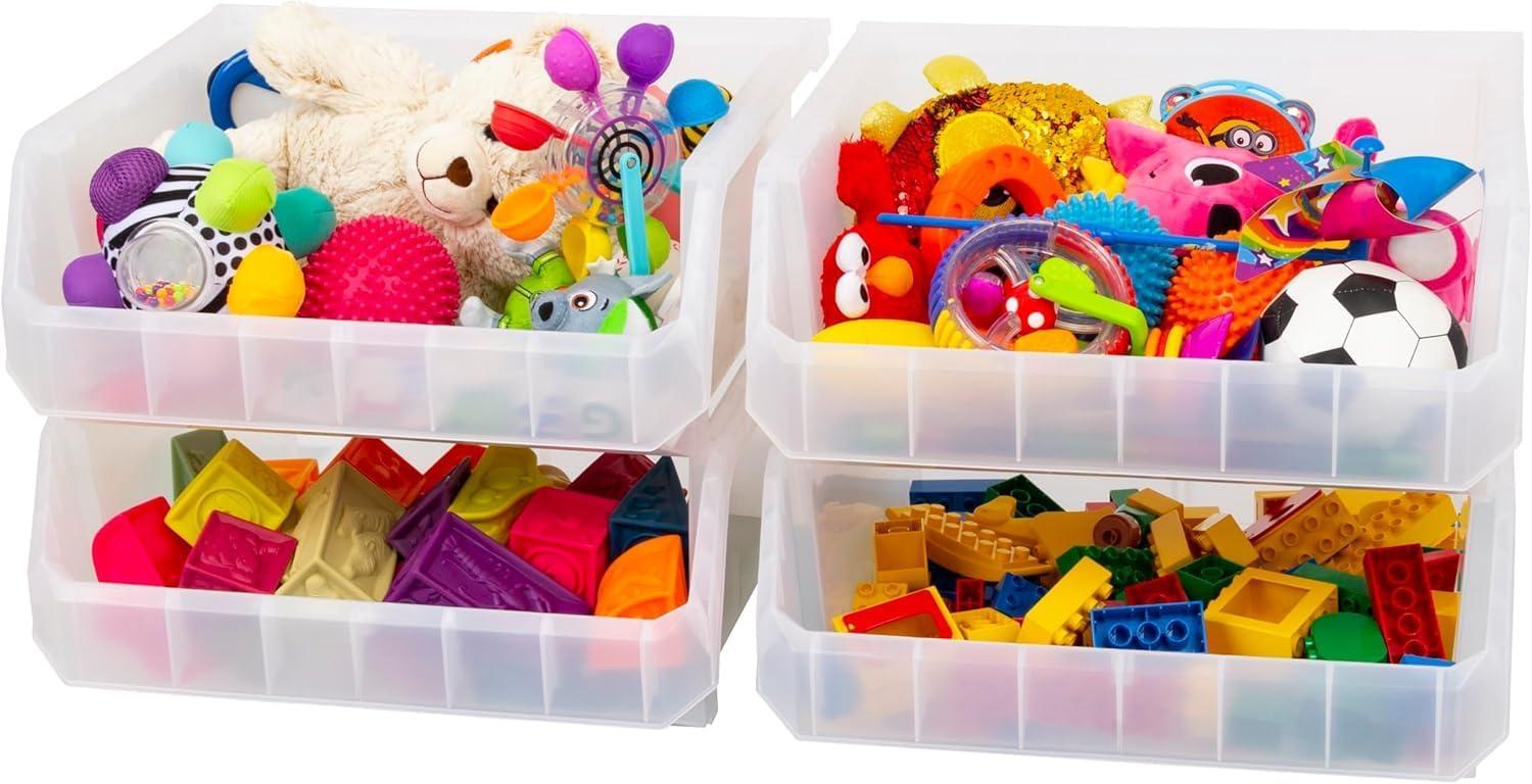 image:imageReadySpace Plastic Containers for Organizing and Storage Bins for Closet Kitchen Office Garage or Pantry Organization Stackable Bins Extra Large 148 x 165 x 7 4Pack GreyClear