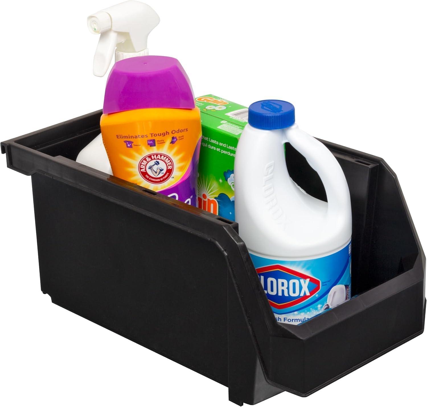 image:imageReadySpace Plastic Containers for Organizing and Storage Bins for Closet Kitchen Office Garage or Pantry Organization Stackable Bins Extra Large 148 x 165 x 7 4Pack GreyBlack