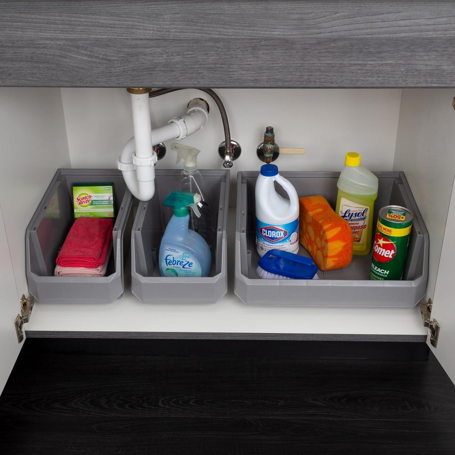 image:imageReadySpace Plastic Containers for Organizing and Storage Bins for Closet Kitchen Office Garage or Pantry Organization Stackable Bins Extra Large 148 x 165 x 7 4Pack GreyGrey