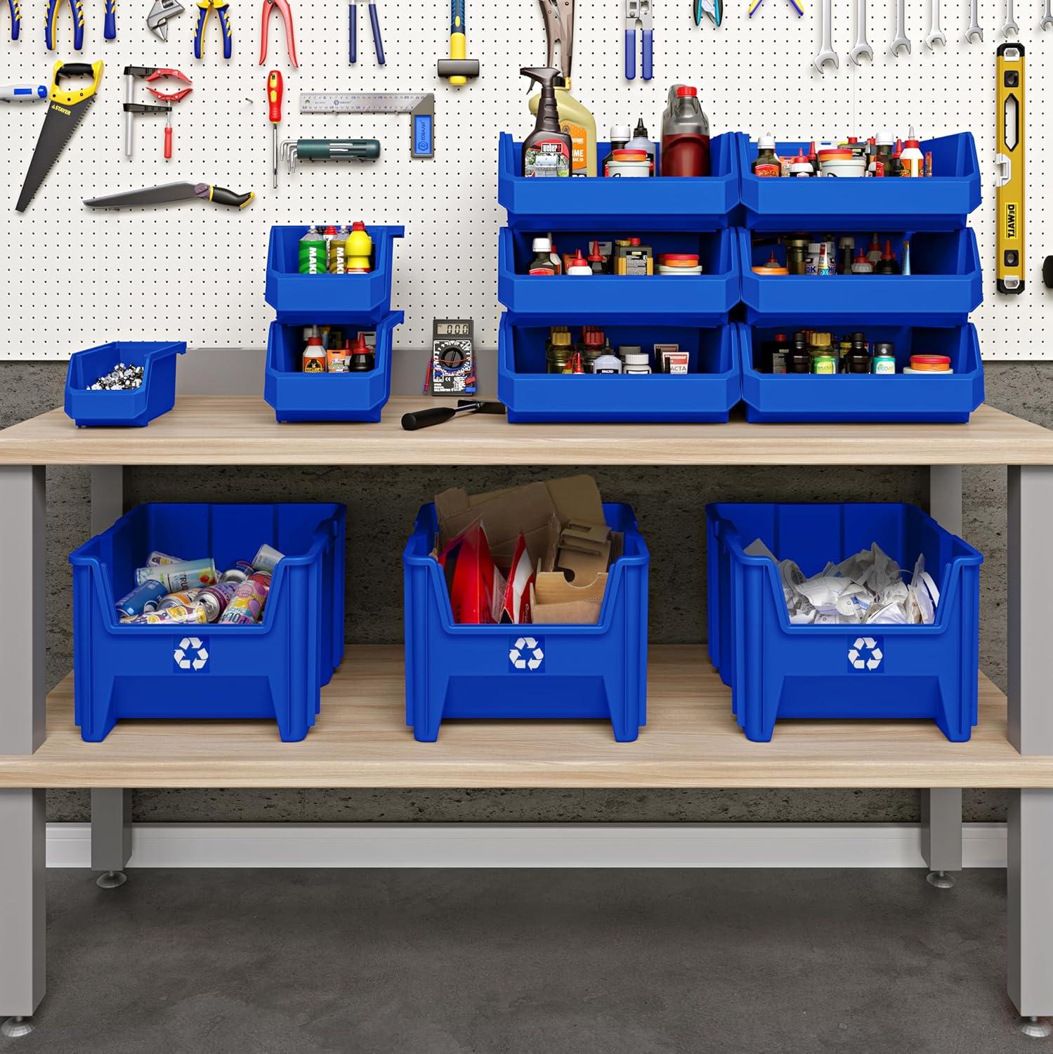 image:imageReadySpace Plastic Containers for Organizing and Storage Bins for Closet Kitchen Office Garage or Pantry Organization Stackable Bins Extra Large 148 x 165 x 7 4Pack GreyBlue