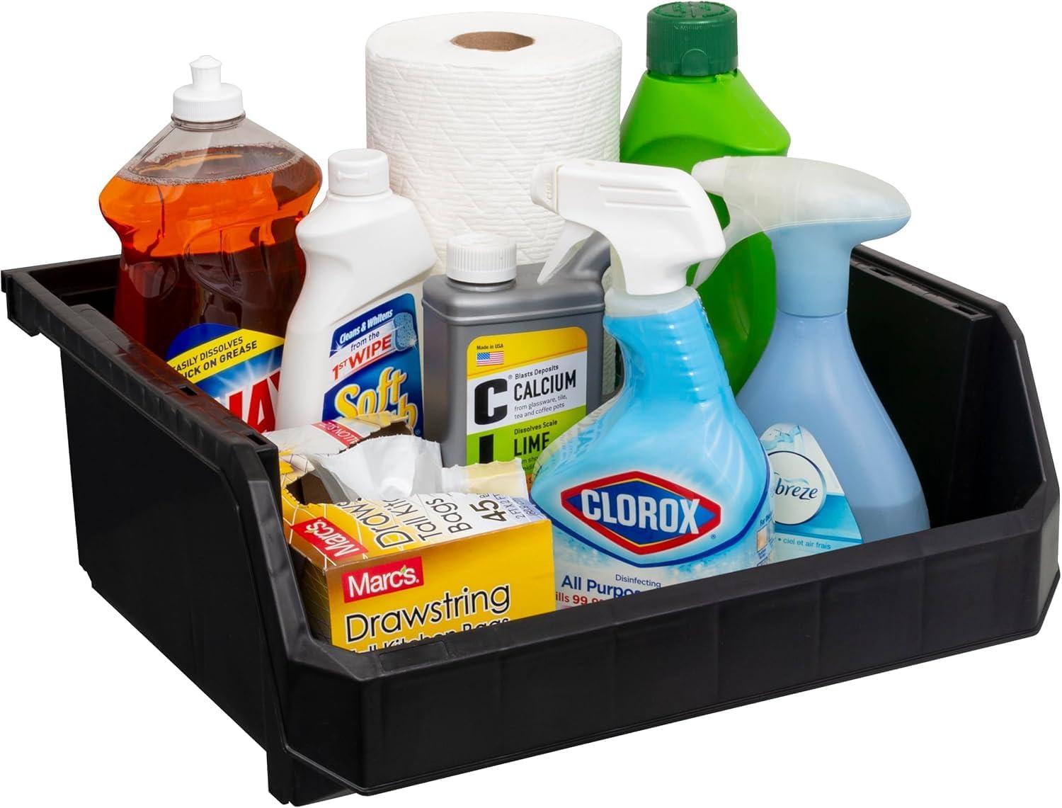 image:imageReadySpace Plastic Containers for Organizing and Storage Bins for Closet Kitchen Office Garage or Pantry Organization Stackable Bins Extra Large 148 x 165 x 7 4Pack GreyBlack