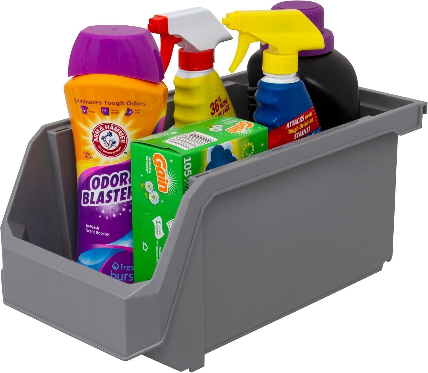 image:imageReadySpace Plastic Containers for Organizing and Storage Bins for Closet Kitchen Office Garage or Pantry Organization Stackable Bins Extra Large 148 x 165 x 7 4Pack GreyGrey