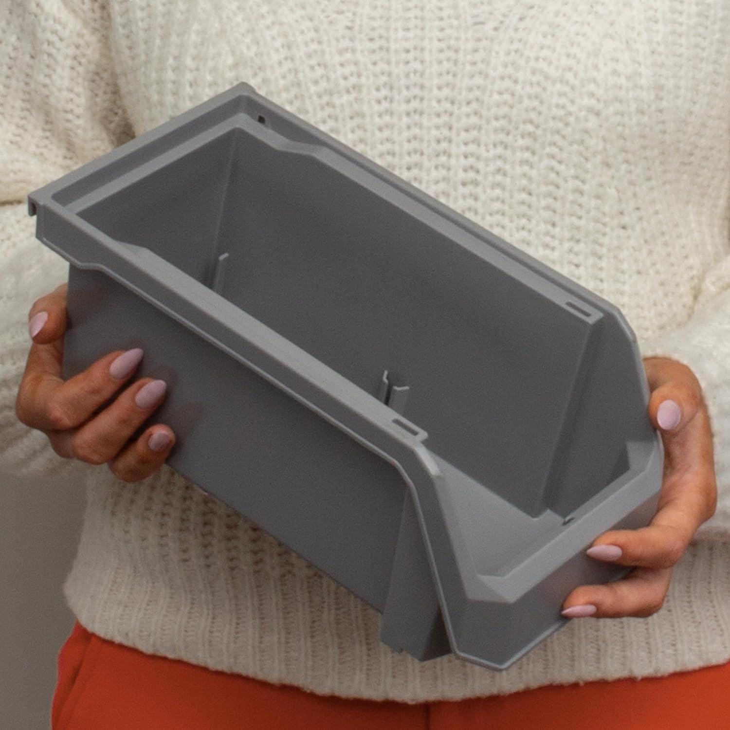 image:imageReadySpace Plastic Containers for Organizing and Storage Bins for Closet Kitchen Office Garage or Pantry Organization Stackable Bins Extra Large 148 x 165 x 7 4Pack GreyClear