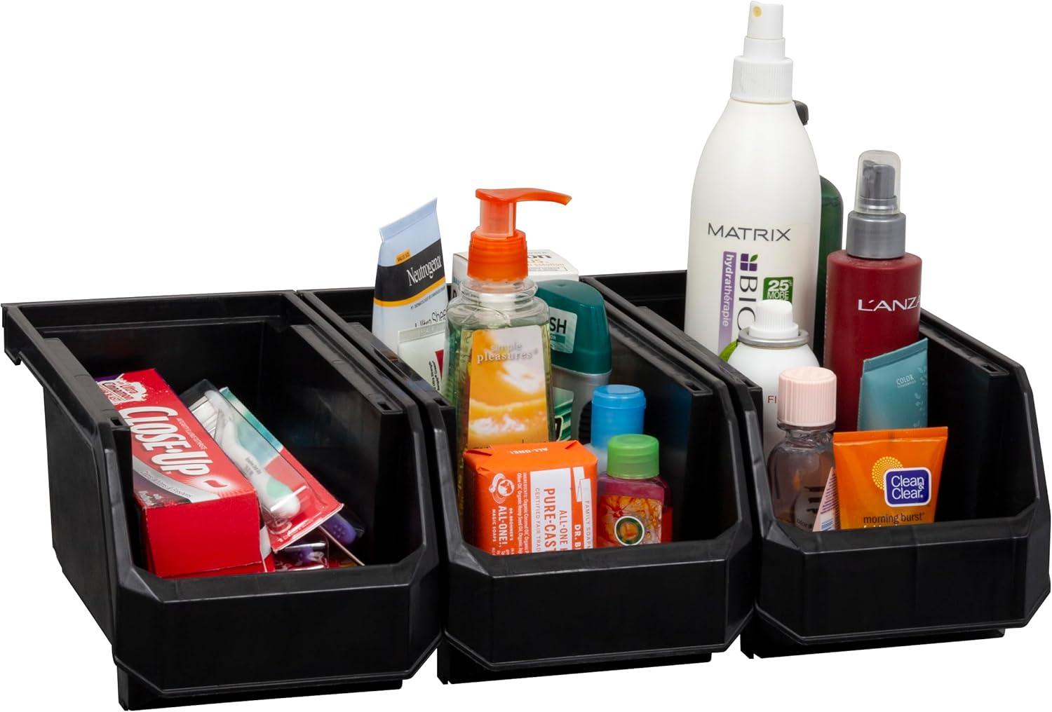 image:imageReadySpace Plastic Containers for Organizing and Storage Bins for Closet Kitchen Office Garage or Pantry Organization Stackable Bins Extra Large 148 x 165 x 7 4Pack GreyBlack