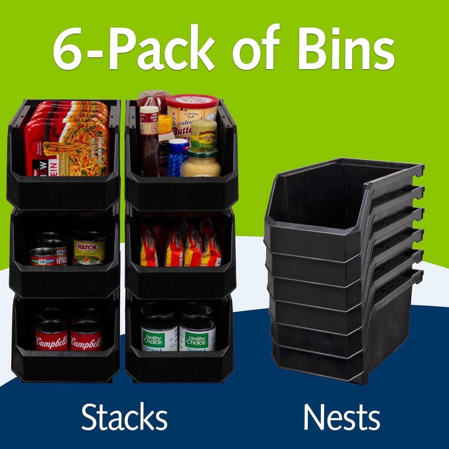 image:imageReadySpace Plastic Containers for Organizing and Storage Bins for Closet Kitchen Office Garage or Pantry Organization Stackable Bins Extra Large 148 x 165 x 7 4Pack GreyBlack