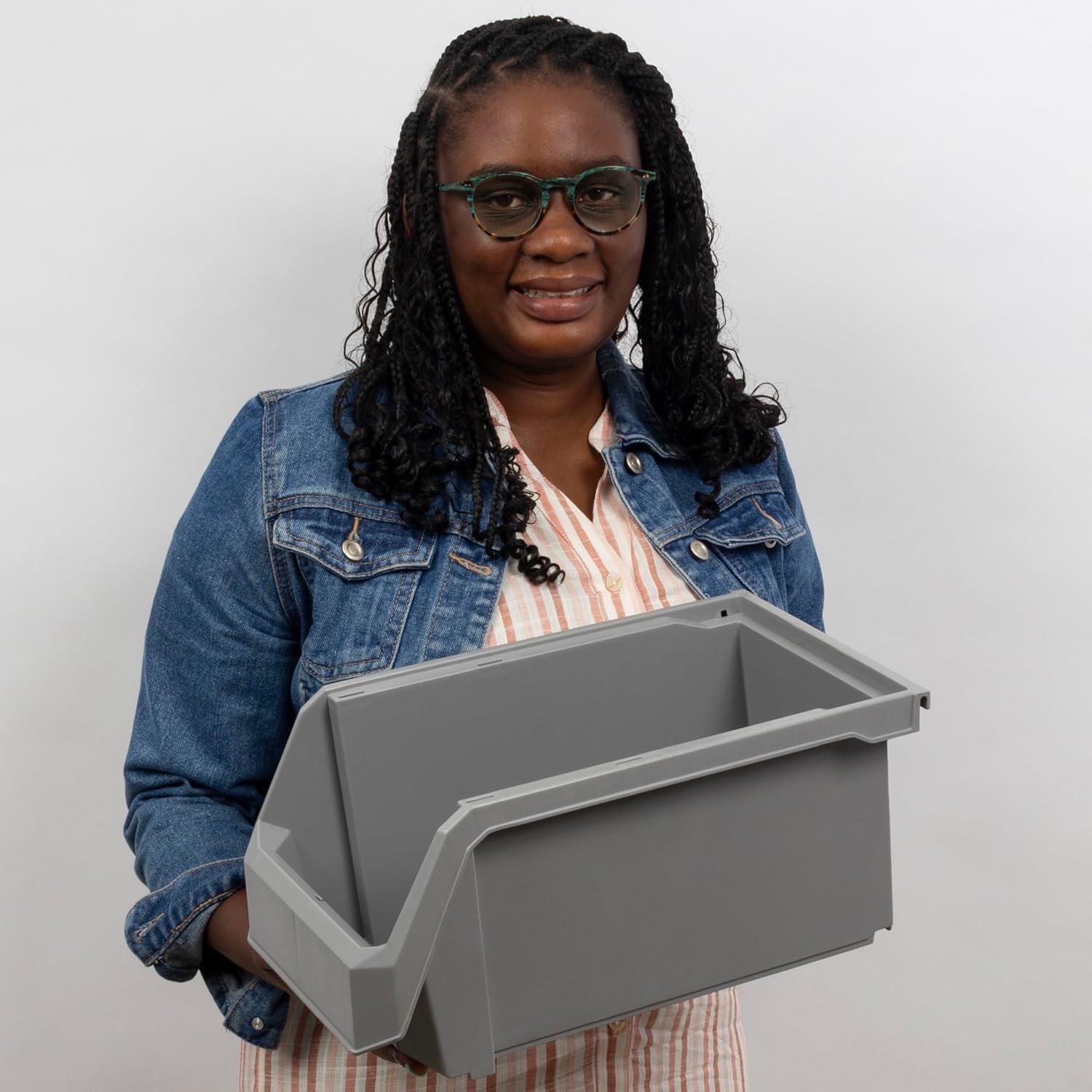 image:imageReadySpace Plastic Containers for Organizing and Storage Bins for Closet Kitchen Office Garage or Pantry Organization Stackable Bins Extra Large 148 x 165 x 7 4Pack GreyWhite