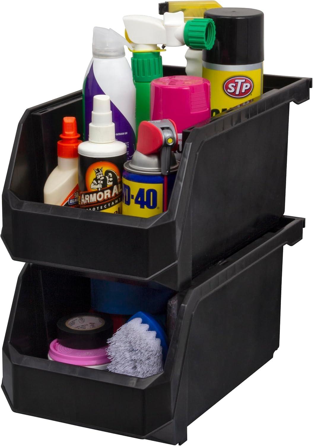 image:imageReadySpace Plastic Containers for Organizing and Storage Bins for Closet Kitchen Office Garage or Pantry Organization Stackable Bins Extra Large 148 x 165 x 7 4Pack GreyBlack