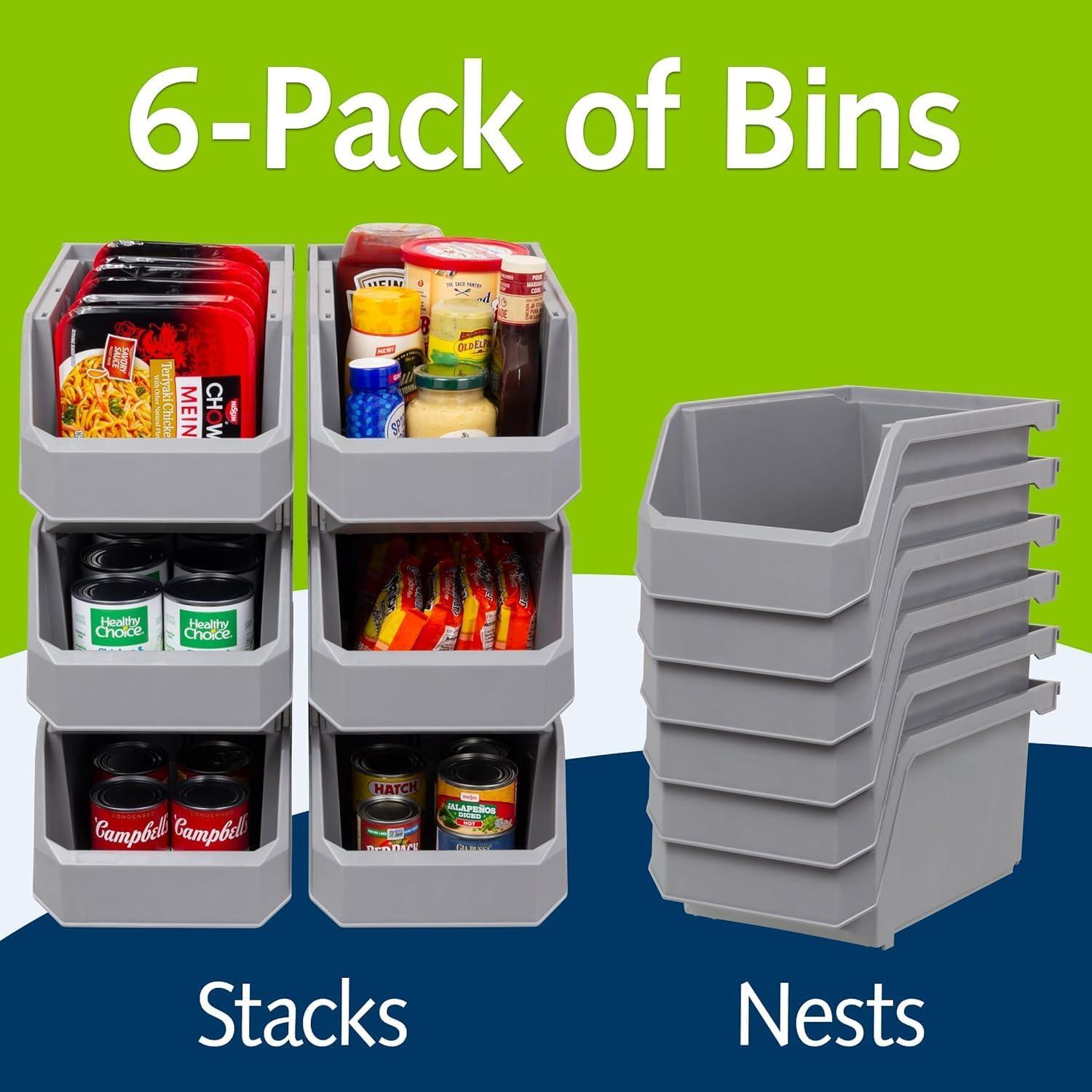 image:imageReadySpace Plastic Containers for Organizing and Storage Bins for Closet Kitchen Office Garage or Pantry Organization Stackable Bins Extra Large 148 x 165 x 7 4Pack GreyGrey