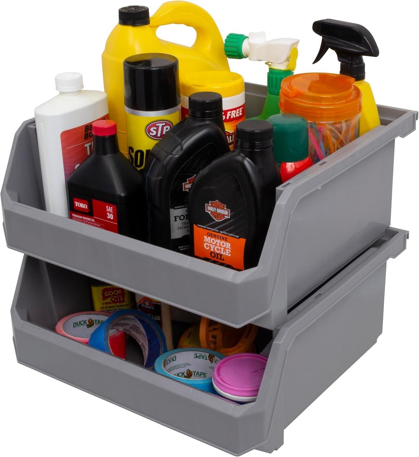 image:imageReadySpace Plastic Containers for Organizing and Storage Bins for Closet Kitchen Office Garage or Pantry Organization Stackable Bins Extra Large 148 x 165 x 7 4Pack GreyGrey