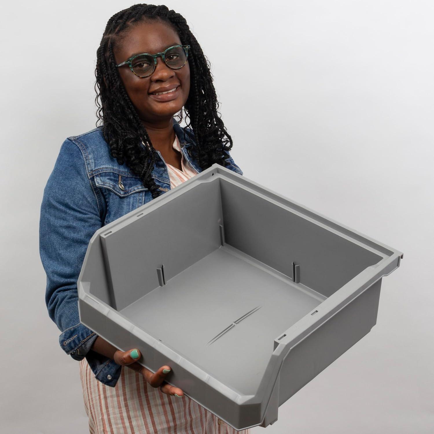 image:imageReadySpace Plastic Containers for Organizing and Storage Bins for Closet Kitchen Office Garage or Pantry Organization Stackable Bins Extra Large 148 x 165 x 7 4Pack GreyWhite