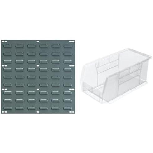 image:imageAkroMils 18x19 Steel Wall Mount Louvered Panel with 12Pack of 11 x5 x5 AkroBins Stackable Plastic Storage Bins Clear Organization Bundle for Garage Workshop Classroom