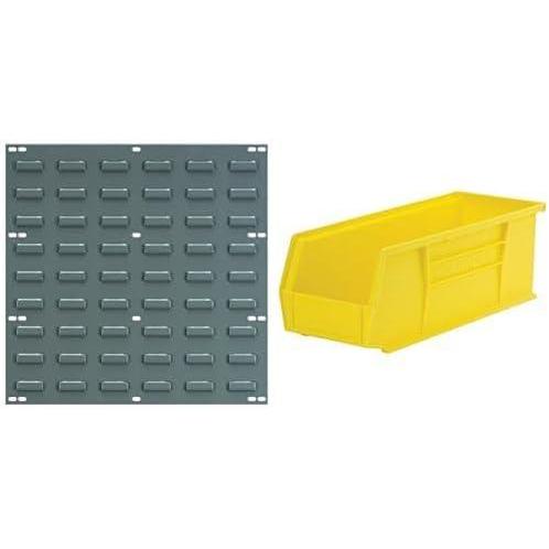 image:imageAkroMils 18x19 Steel Wall Mount Louvered Panel with 12Pack of 15 x5 x5 AkroBins Stackable Plastic Storage Bins Yellow Organization Bundle for Garage Workshop Classroom