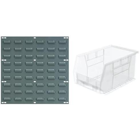 image:imageAkroMils 18x19 Steel Wall Mount Louvered Panel with 12Pack of 9 x6 x5 AkroBins Stackable Plastic Storage Bins Clear Organization Bundle for Garage Workshop Classroom