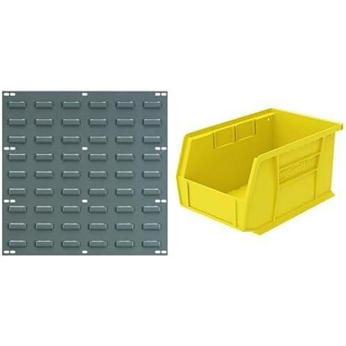 image:imageAkroMils 18x19 Steel Wall Mount Louvered Panel with 12Pack of 9 x6 x5 AkroBins Stackable Plastic Storage Bins Yellow Organization Bundle for Garage Workshop Classroom