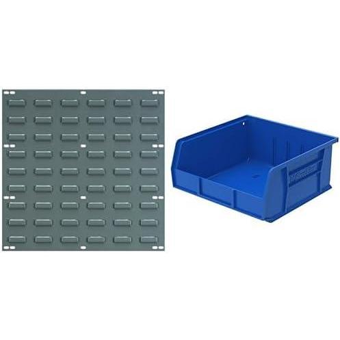image:imageAkroMils 18x19 Steel Wall Mount Louvered Panel with 6Pack of 11 x11 x5 AkroBins Stackable Plastic Storage Bins Blue Organization Bundle for Garage Workshop Classroom