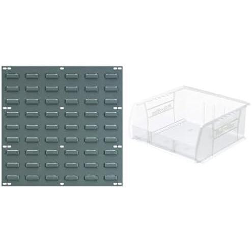 image:imageAkroMils 18x19 Steel Wall Mount Louvered Panel with 6Pack of 11 x11 x5 AkroBins Stackable Plastic Storage Bins Clear Organization Bundle for Garage Workshop Classroom