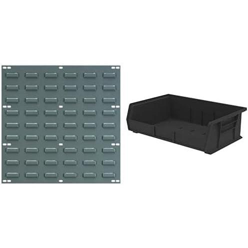 image:imageAkroMils 18x19 Steel Wall Mount Louvered Panel with 6Pack of 11 x16 x5 AkroBins Stackable Plastic Storage Bins Black Organization Bundle for Garage Workshop Classroom