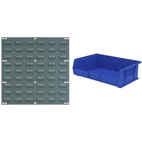 image:imageAkroMils 18x19 Steel Wall Mount Louvered Panel with 6Pack of 11 x16 x5 AkroBins Stackable Plastic Storage Bins Blue Organization Bundle for Garage Workshop Classroom