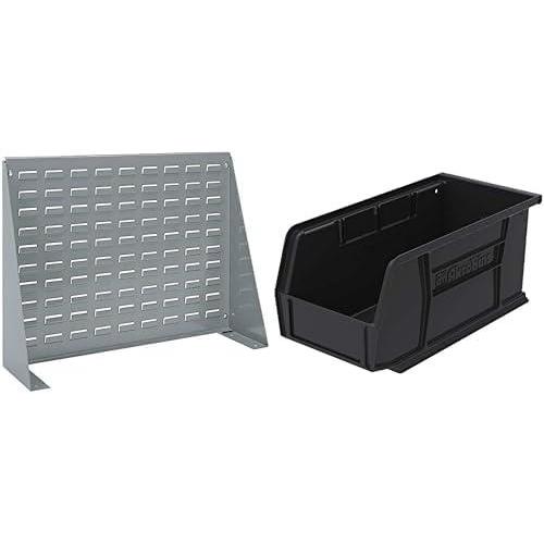 image:imageAkroMils 28x8x20 Steel Louvered Panel Work Bench Storage Rack with 12Pack of 11 x5 x5 AkroBins Stackable Plastic Storage Bins Black Organization Bundle for Garage Workshop Classroom