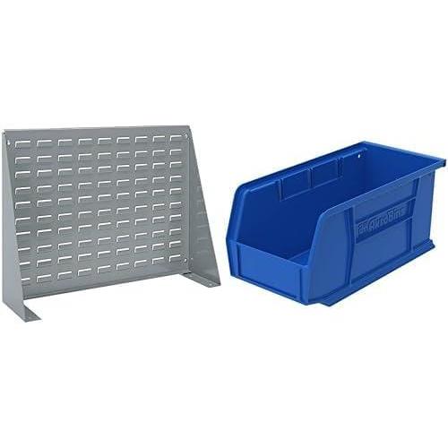 image:imageAkroMils 28x8x20 Steel Louvered Panel Work Bench Storage Rack with 12Pack of 11 x5 x5 AkroBins Stackable Plastic Storage Bins Blue Organization Bundle for Garage Workshop Classroom