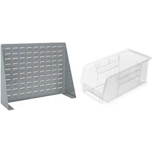 image:imageAkroMils 28x8x20 Steel Louvered Panel Work Bench Storage Rack with 12Pack of 11 x5 x5 AkroBins Stackable Plastic Storage Bins Clear Organization Bundle for Garage Workshop Classroom