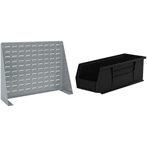 image:imageAkroMils 28x8x20 Steel Louvered Panel Work Bench Storage Rack with 12Pack of 15 x5 x5 AkroBins Stackable Plastic Storage Bins Black Organization Bundle for Garage Workshop Classroom