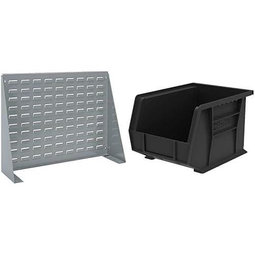 image:imageAkroMils 28x8x20 Steel Louvered Panel Work Bench Storage Rack with 6Pack of 11 x8 x7 AkroBins Stackable Plastic Storage Bins Black Organization Bundle for Garage Workshop Classroom