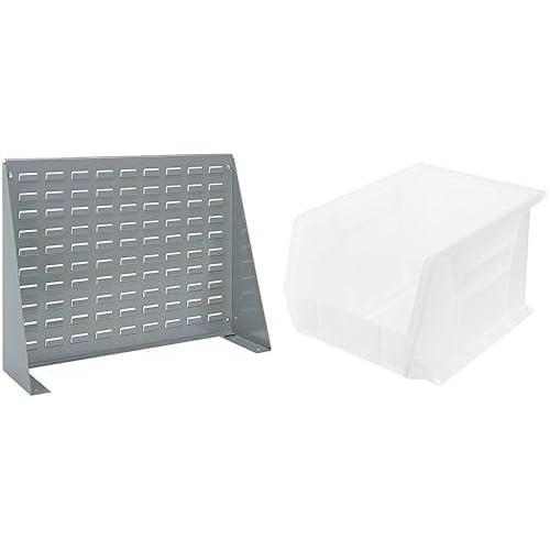 image:imageAkroMils 28x8x20 Steel Louvered Panel Work Bench Storage Rack with 6Pack of 11 x8 x7 AkroBins Stackable Plastic Storage Bins Clear Organization Bundle for Garage Workshop Classroom