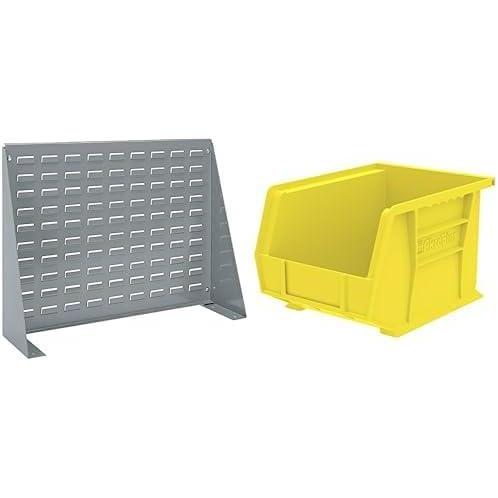 image:imageAkroMils 28x8x20 Steel Louvered Panel Work Bench Storage Rack with 6Pack of 11 x8 x7 AkroBins Stackable Plastic Storage Bins Yellow Organization Bundle for Garage Workshop Classroom
