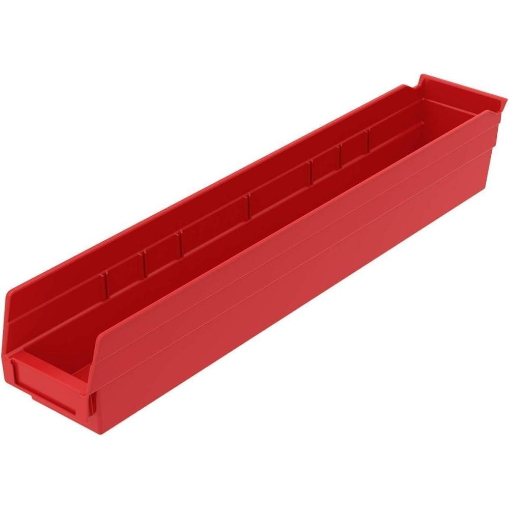image:imageAkroMils 30124 Plastic Shelf Bins Heavy Duty Storage Bins for Garage Closet and Drawer Organization 24Inch x 4Inch x 4Inch Blue 12PackRed