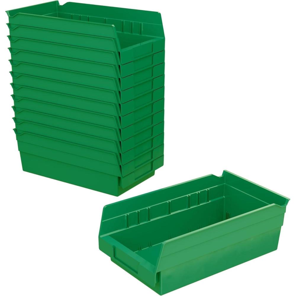 image:imageAkroMils 30130 Plastic Shelf Bins Heavy Duty Storage Bins for Garage Closet and Drawer Organization 12 x 612 x 4 Blue 12PackGreen