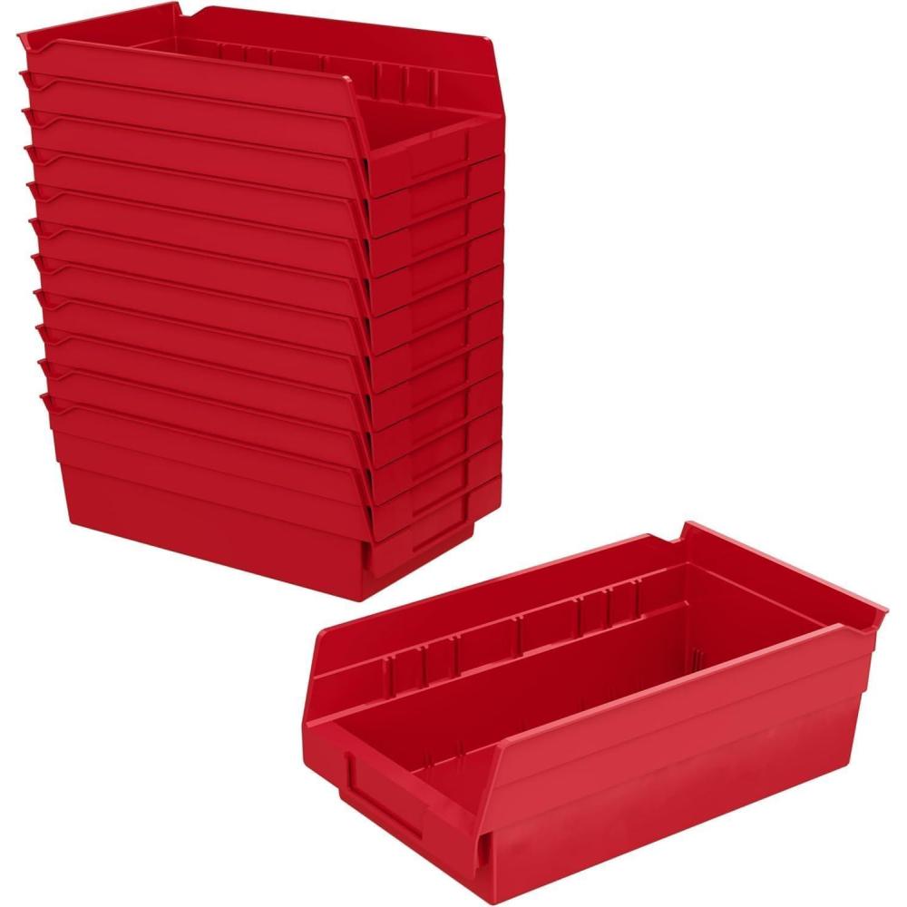 image:imageAkroMils 30130 Plastic Shelf Bins Heavy Duty Storage Bins for Garage Closet and Drawer Organization 12 x 612 x 4 Blue 12PackRed