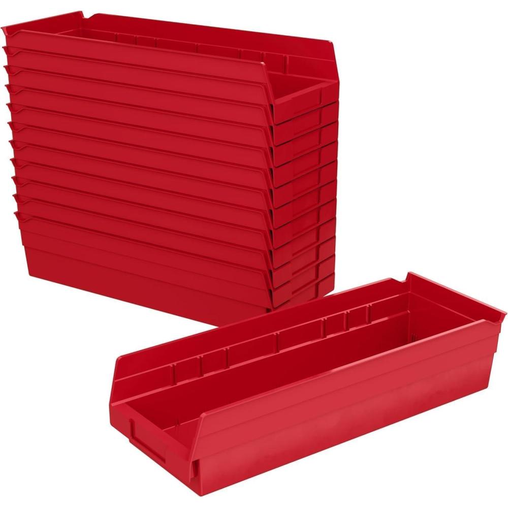 image:imageAkroMils 30138 Plastic Shelf Bins Heavy Duty Storage Bins for Garage Closet and Drawer Organization 18 x 612 x 4 Green 12PackRed