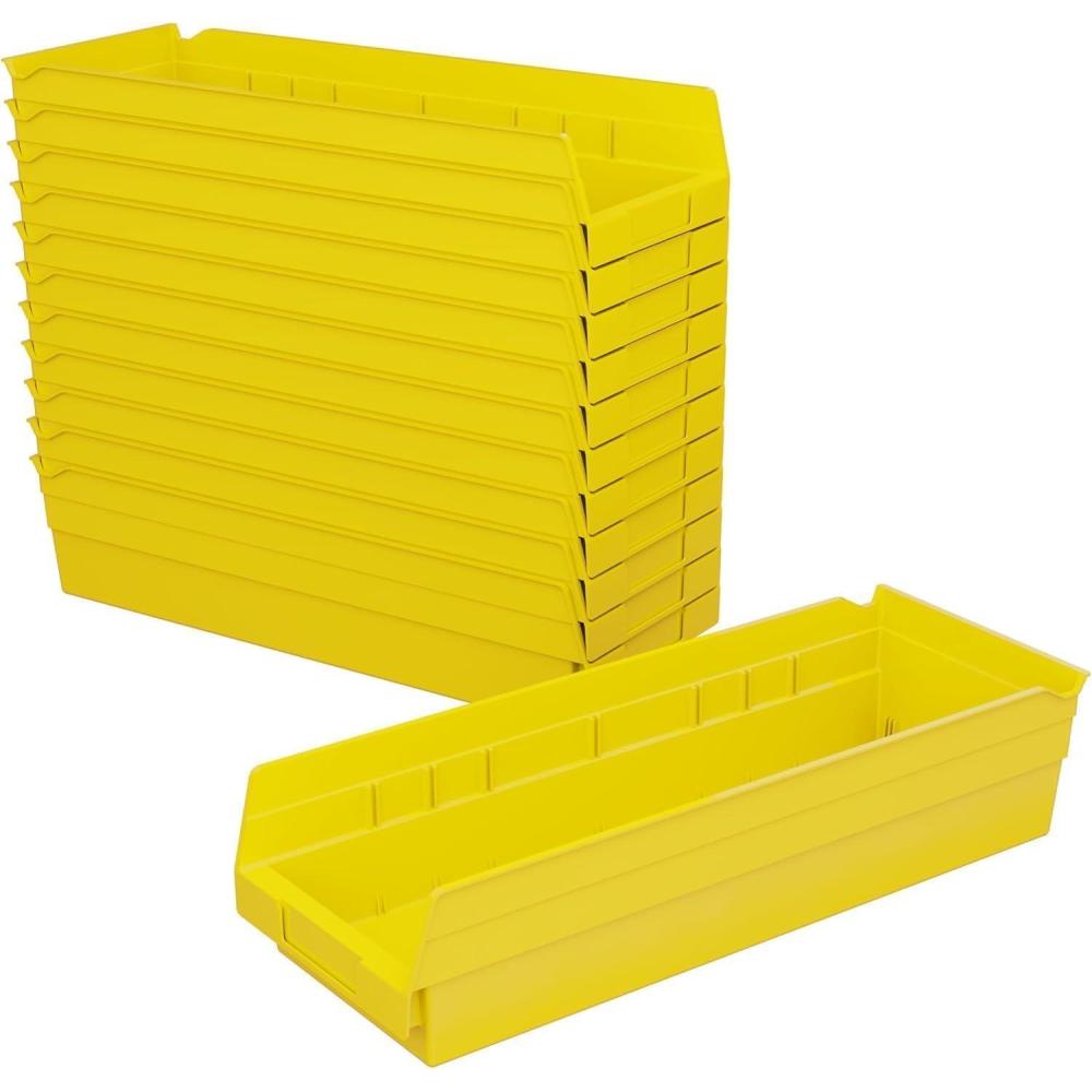 image:imageAkroMils 30138 Plastic Shelf Bins Heavy Duty Storage Bins for Garage Closet and Drawer Organization 18 x 612 x 4 Green 12PackYellow