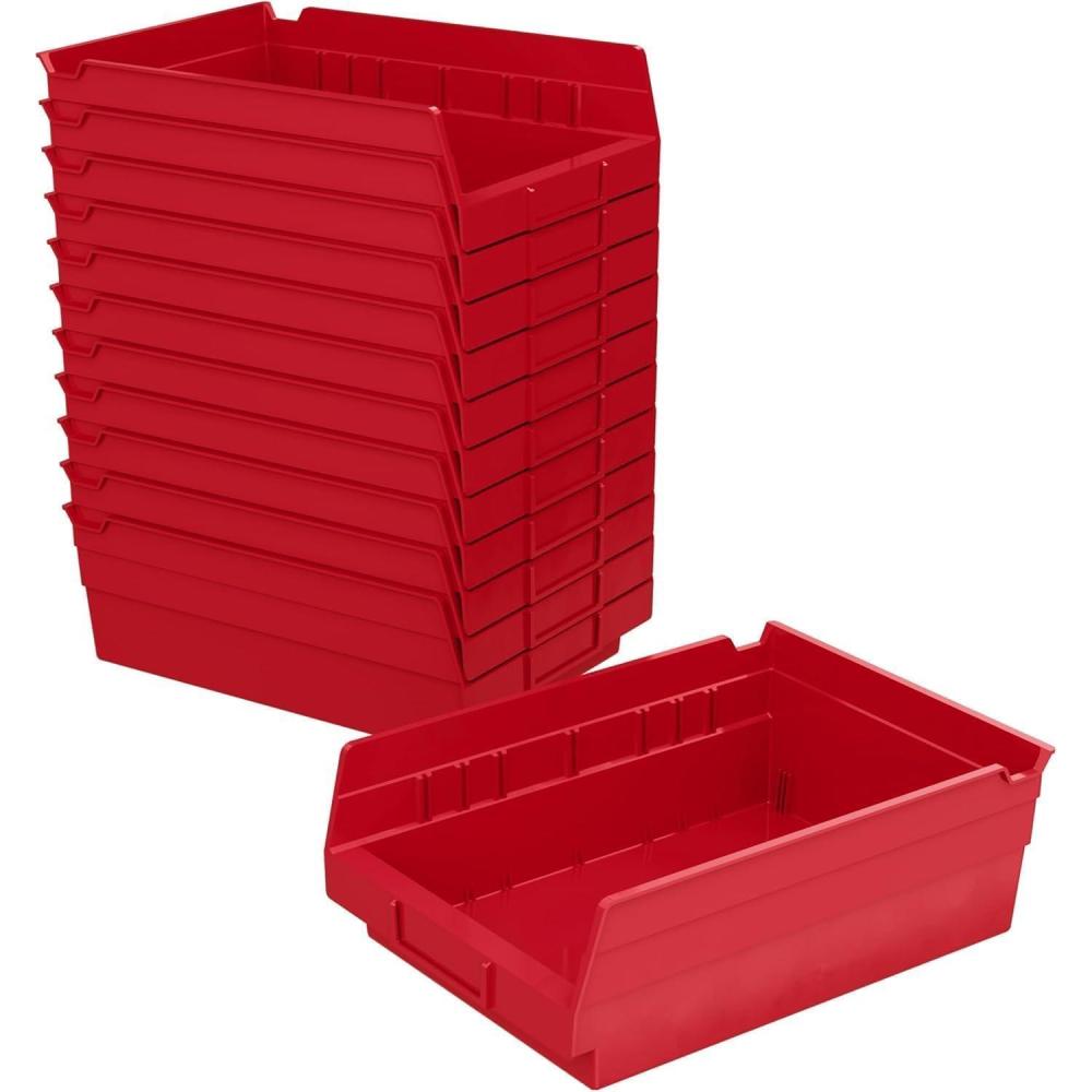 image:imageAkroMils 30150 Plastic Shelf Bins Heavy Duty Storage Bins for Garage Closet and Drawer Organization 12 x 8 x 4 Blue 12PackRed