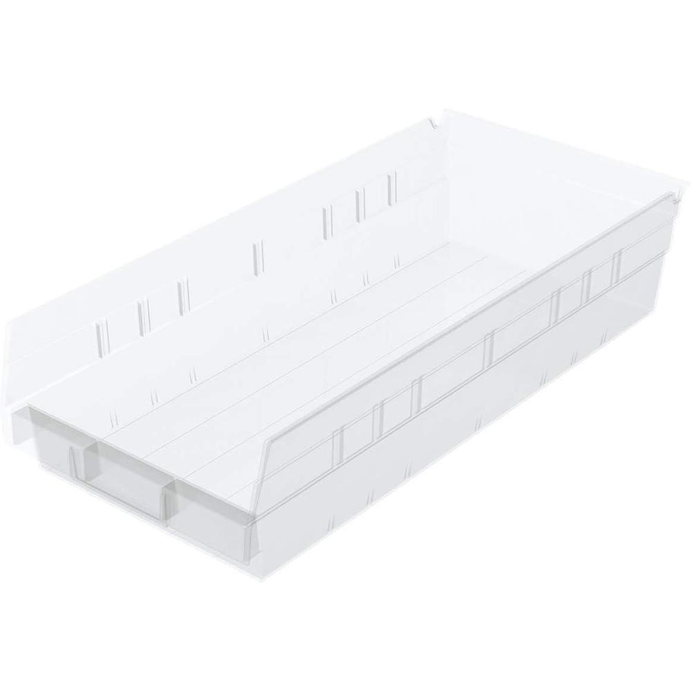 image:imageAkroMils 30158 Plastic Shelf Bins Heavy Duty Storage Bins for Garage Closet and Drawer Organization 18Inch x 8Inch x 4Inch Blue 12PackClear