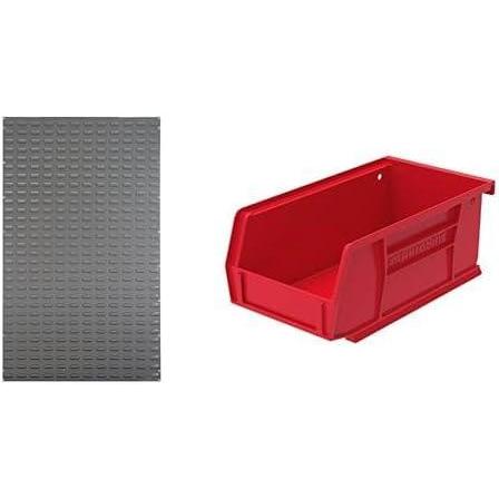 image:imageAkroMils 30161 Wall Mount Storage Panel 36x61 Grey amp 30220 AkroBins 7x4x3 Red 24Pack