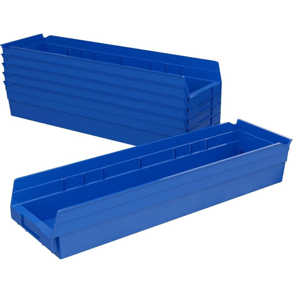 image:imageAkroMils 30164 Plastic Shelf Bins Heavy Duty Storage Bins for Garage Closet and Drawer Organization 24Inch x 612Inch x 4Inch Yellow 6PackBlue