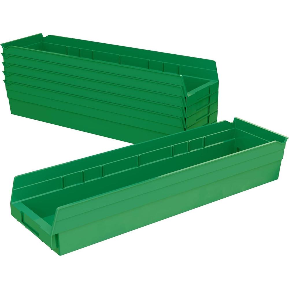 image:imageAkroMils 30164 Plastic Shelf Bins Heavy Duty Storage Bins for Garage Closet and Drawer Organization 24Inch x 612Inch x 4Inch Yellow 6PackGreen