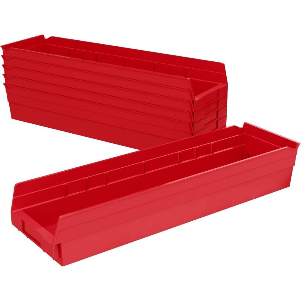image:imageAkroMils 30164 Plastic Shelf Bins Heavy Duty Storage Bins for Garage Closet and Drawer Organization 24Inch x 612Inch x 4Inch Yellow 6PackRed