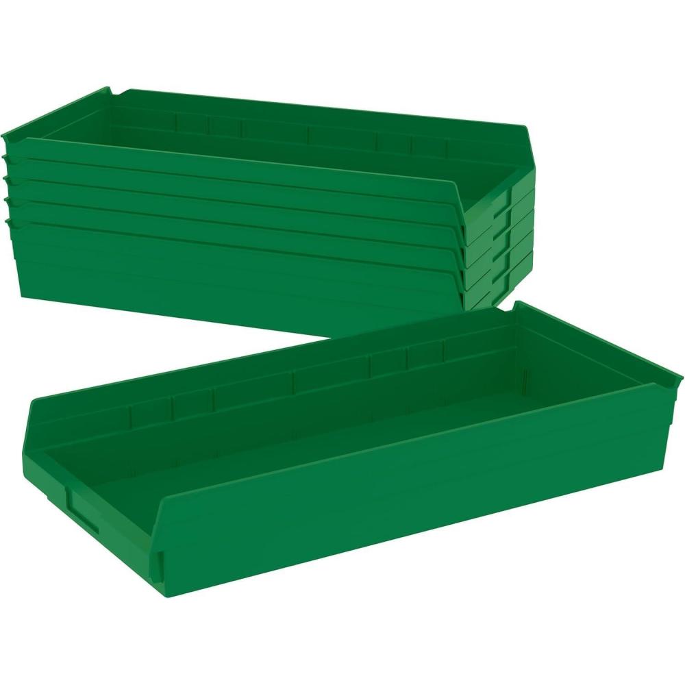 image:imageAkroMils 30174 Plastic Shelf Bins Heavy Duty Storage Bins for Garage Closet and Drawer Organization 24Inch x 11Inch x 4Inch Blue 6PackGreen