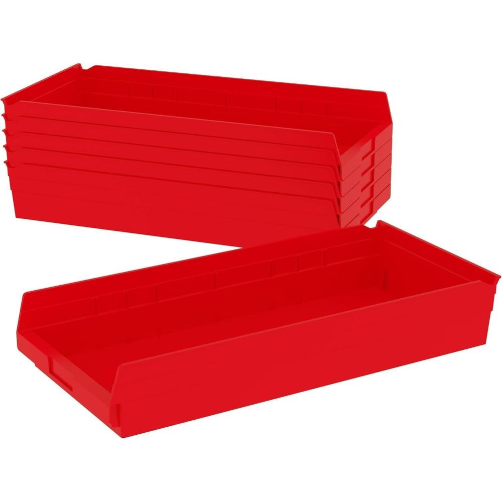 image:imageAkroMils 30174 Plastic Shelf Bins Heavy Duty Storage Bins for Garage Closet and Drawer Organization 24Inch x 11Inch x 4Inch Blue 6PackRed