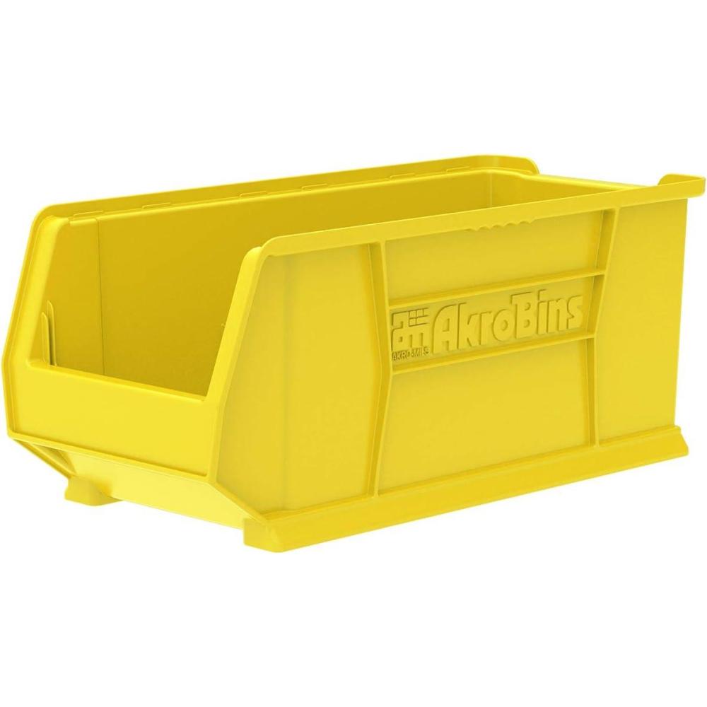 image:imageAkroMils 30287 SuperSize AkroBins Plastic Storage Bins SpaceSaving Stackable Bins for Garage Classroom Warehouse Organization 24 L x 11 W x 10 H Yellow 4PackYellow 4Pack